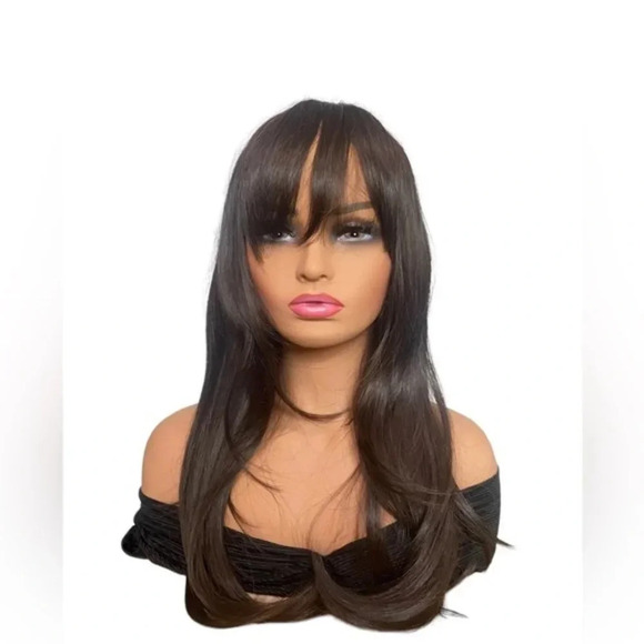 Layered Chocolate Brown Wig with Bangs 25” - Picture 1 of 11